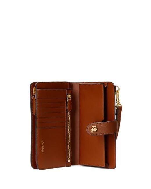 Ralph Lauren Brown Crosshatch Leather Tech Wristlet