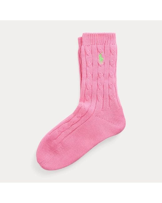Polo Ralph Lauren Pink Cable-knit Crew Socks
