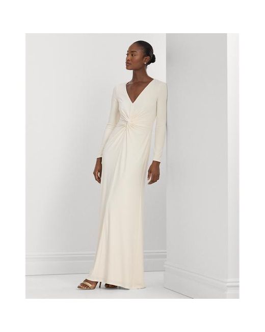 Vestido largo cruzado de punto elástico Lauren by Ralph Lauren de color White
