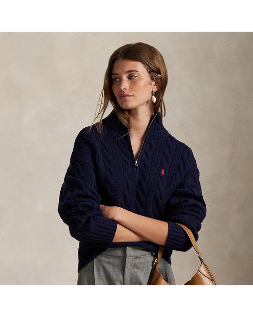 Maglia in lana e cashmere a trecce di Polo Ralph Lauren in Blue