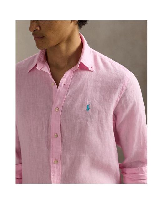 Camicia in lino Custom-Fit di Polo Ralph Lauren in Pink da Uomo
