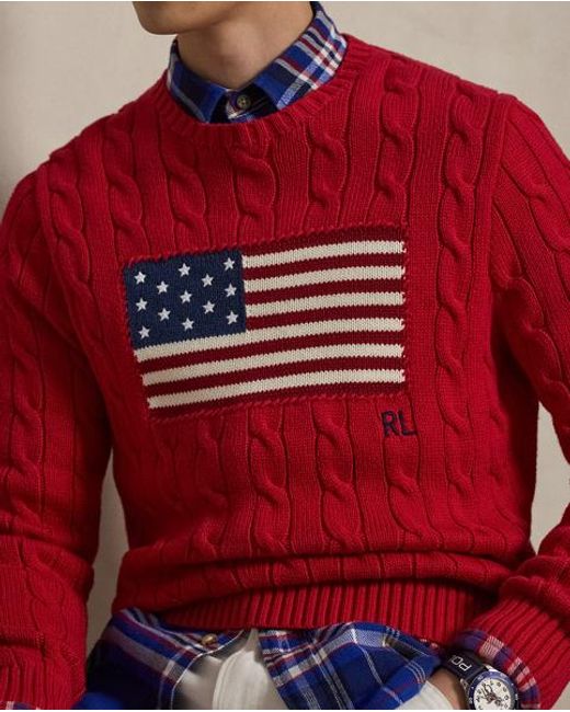 Polo Ralph Lauren Red Cable-Knit Iconic Flag Jumper for men