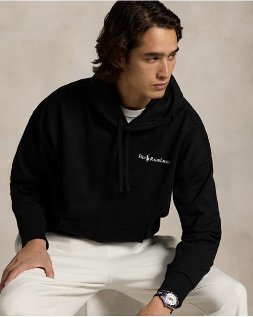 Polo Ralph Lauren Black Relaxed Fit Logo Fleece Hoodie for men