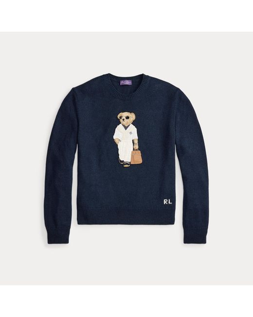 Ralph Lauren Zijde-Linnen Trui Met Polo Bear in het Blue voor heren