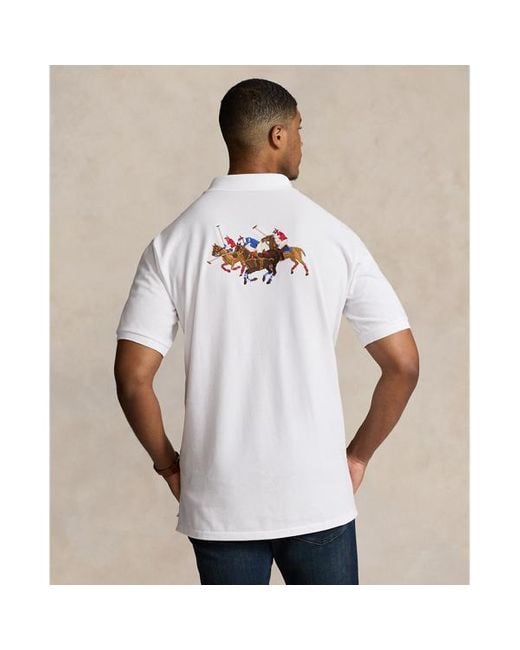 Tallas Grandes - Polo de piqué con triple caballo Ralph Lauren de hombre de color White