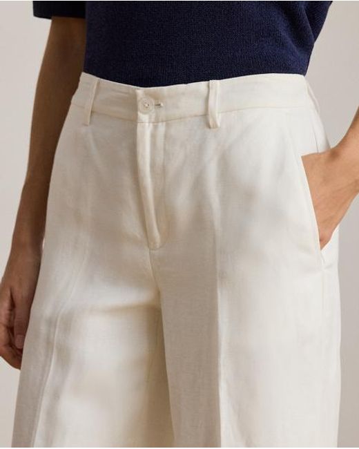 Ralph Lauren White Linen-Blend Twill Wide-Leg Cropped Trouser