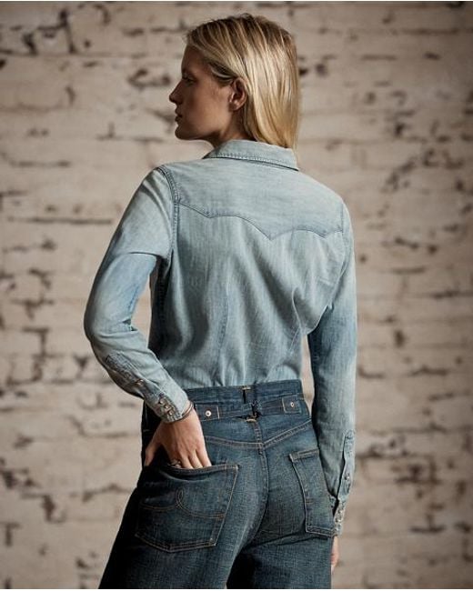 RRL Blue Denim Western Shirt