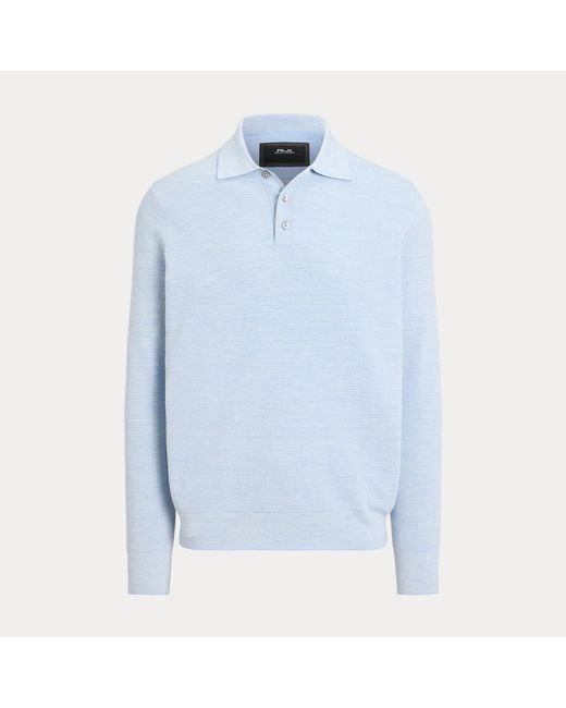 Ralph Lauren Blue Striped Performance Polo-Collar Sweater for men
