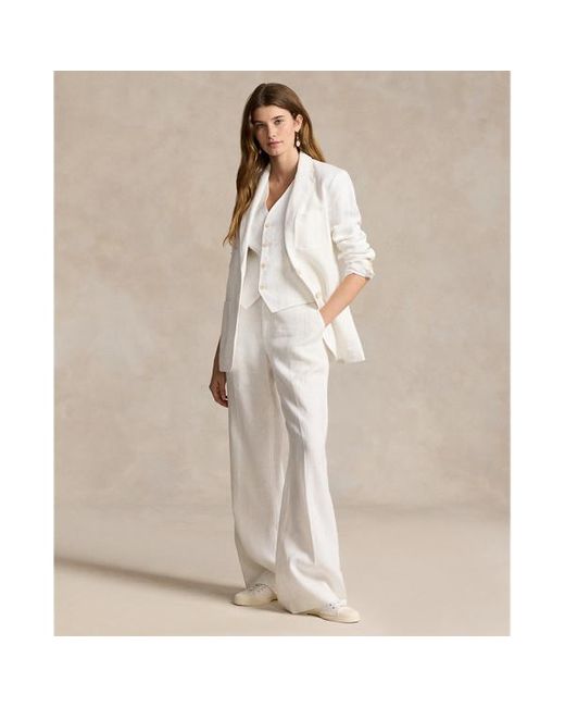 Pantaloni a gamba larga in lino di Polo Ralph Lauren in White