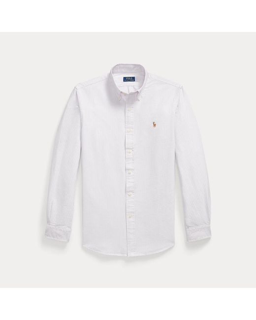 Polo Ralph Lauren White Custom Fit Striped Oxford Shirt for men