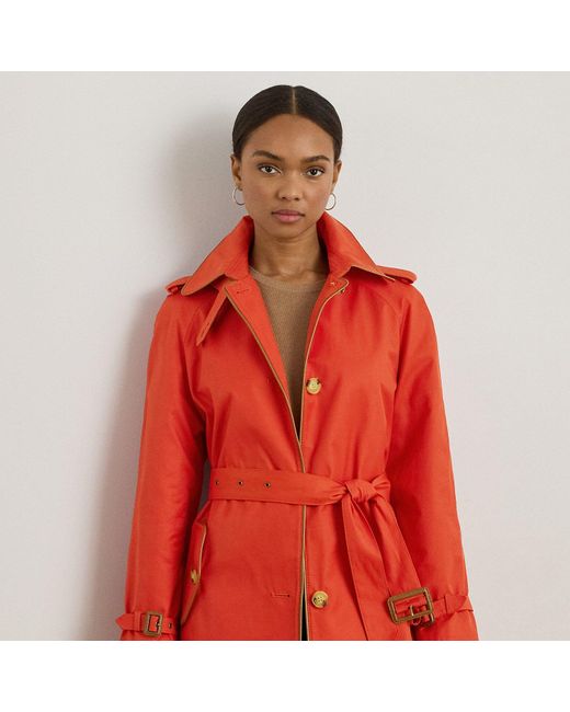 Ralph Lauren Red Faux-Leather-Trim Trench Coat