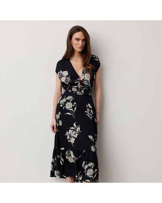 Ralph Lauren Black Damian Floral Satin Day Dress