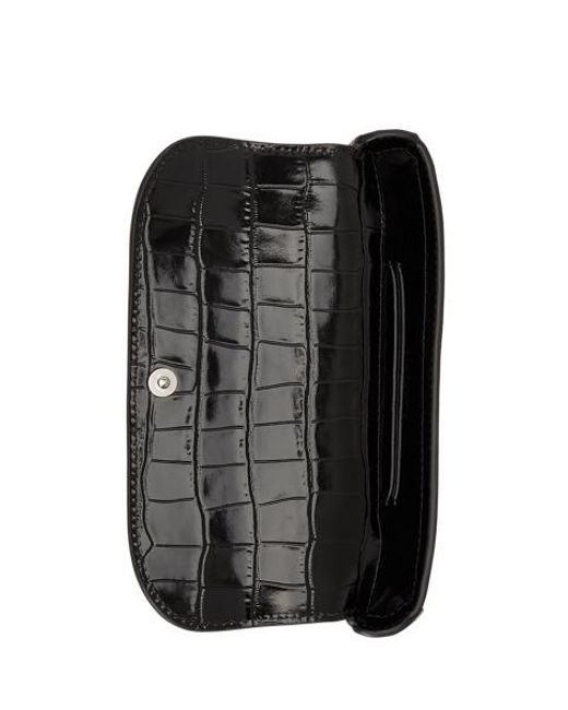 Ralph Lauren Black Croc-Embossed Marcy Crossbody Wallet