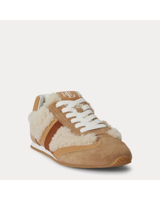 Ralph Lauren Natural Dani Low-Profile Suede-Shearling Trainer
