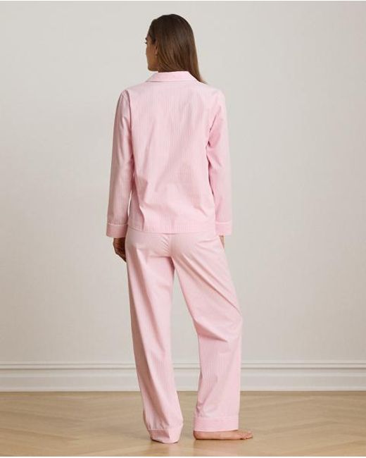 Ralph Lauren Pink Striped Cotton Poplin Sleep Set