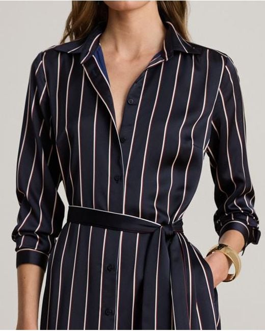 Vestido Camisero De Charmeuse De Raso Ralph Lauren de color Black