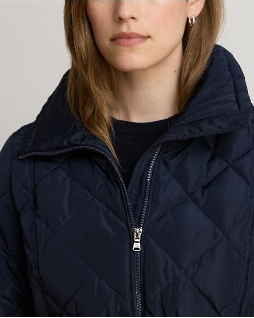 Ralph Lauren Blue Faux Fur-Trim Diamond-Quilted Down Coat