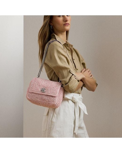 Ralph Lauren Pink Mélange Woven Straw Medium Sophee Bag