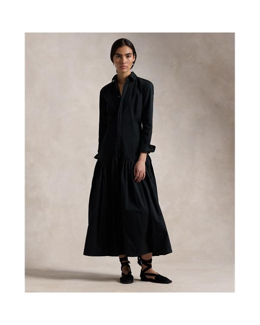 Polo Ralph Lauren Black Shirred-yoke Oxford Shirtdress