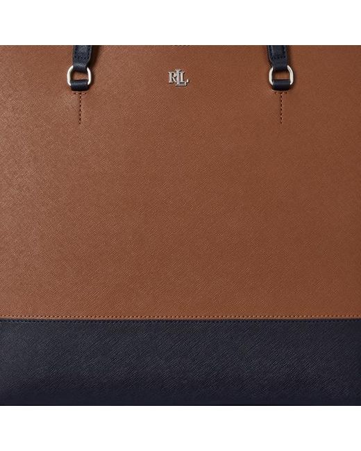 Tote Karly grande in pelle tratteggiata di Ralph Lauren in Brown