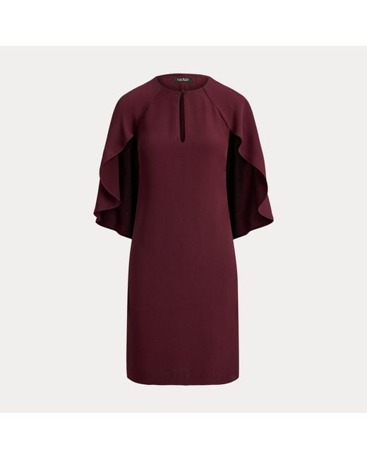 Ralph Lauren Red Georgette Cape Cocktail Dress