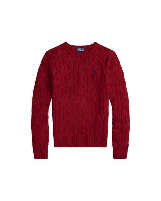 Maglia a girocollo in cotone a trecce di Polo Ralph Lauren in Red