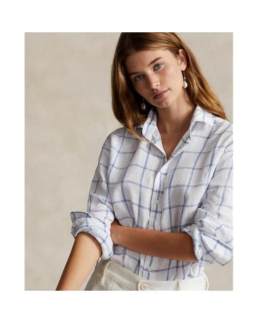 Polo Ralph Lauren White Kariertes Relaxed-Fit Hemd aus Leinen