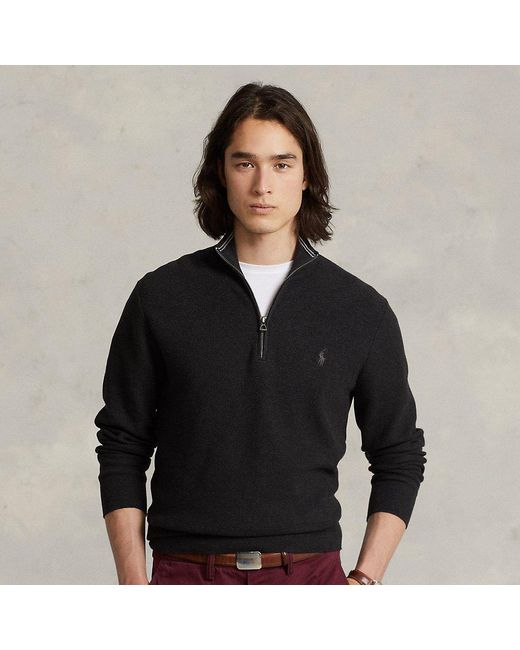 Ralph Lauren Mesh-knit Cotton Quarter-zip Sweater in Dark Granite ...