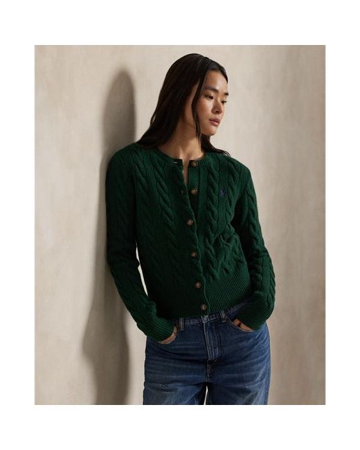 Polo Ralph Lauren Green Cable-Knit Wool-Cashmere Cardigan