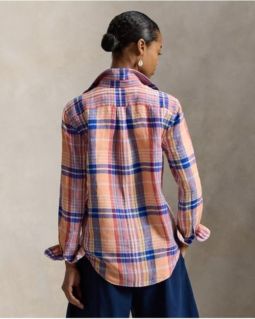 Polo Ralph Lauren Orange Classic Fit Plaid Linen Shirt