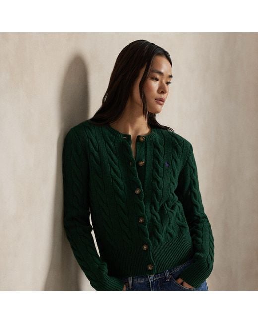 Polo Ralph Lauren Green Cable-Knit Wool-Cashmere Cardigan