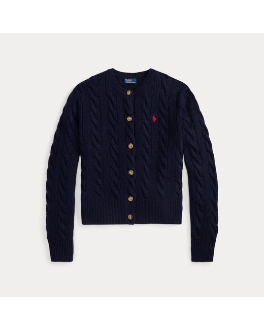 Polo Ralph Lauren Blue Cable-Knit Wool-Cashmere Cardigan