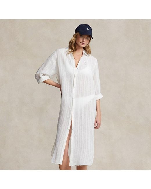 Polo Ralph Lauren White Linen-cotton Shirtdress Cover-up