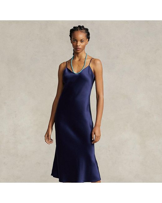 Ralph Lauren Blue Silk Midi Slip Dress