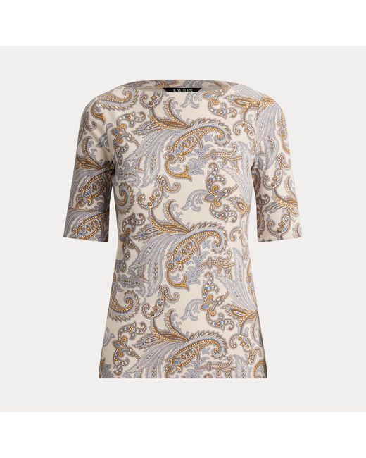 Ralph Lauren Gray Paisley Stretch Cotton Boatneck T-Shirt