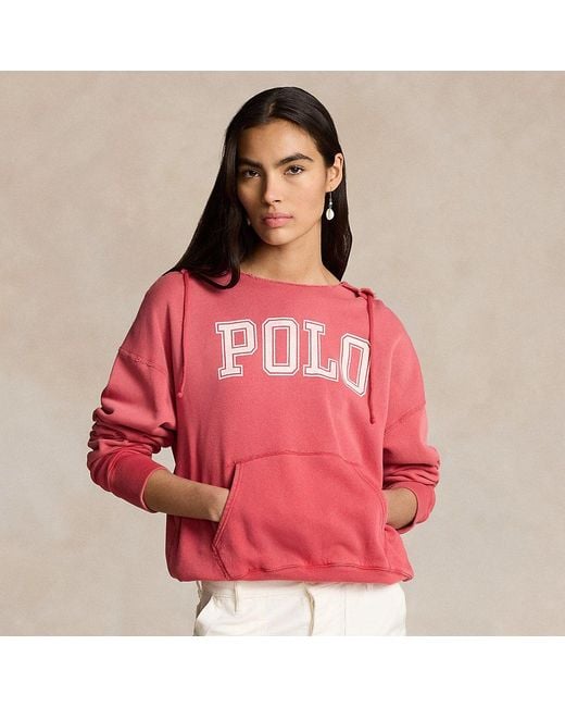 Polo Ralph Lauren Fleece Hoodie Met Hals Met Split En Logo in het Red
