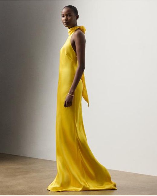 Ralph Lauren Yellow Chilton Stretch Satin Evening Dress