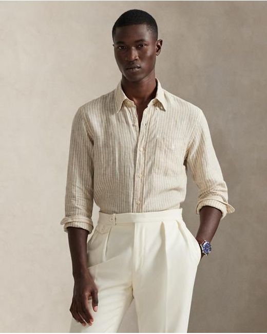 Polo Ralph Lauren Natural Custom Fit Striped Linen Shirt for men