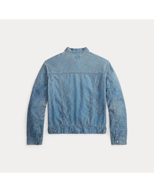 RRL Blue Horseshoe-Print Denim Shirt Jacket for men