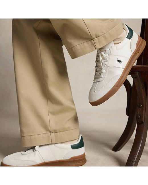 Ralph Lauren White Heritage Aera Suede-Panelled Trainer for men