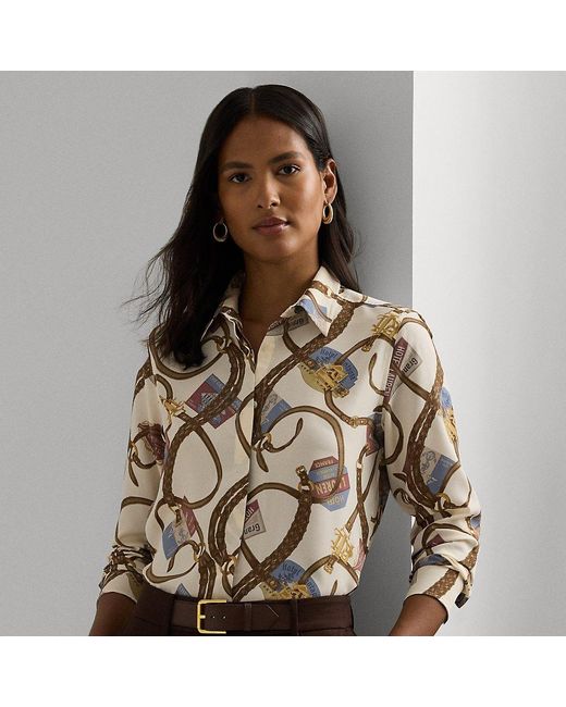 Ralph Lauren Brown Ralph Lauren Classic Fit Belting-print Crepe Shirt