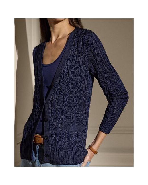 Ralph Lauren Blue Ralph Lauren Cable-Knit Silk Cardigan Sweater