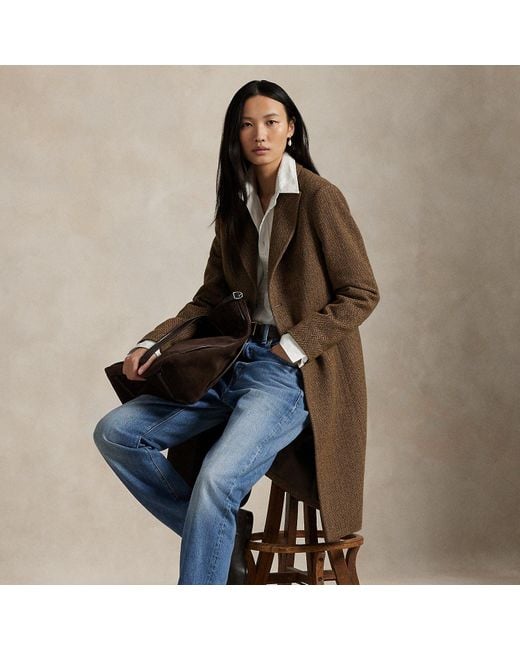 Polo Ralph Lauren Blue Wool-Blend Herringbone Coat