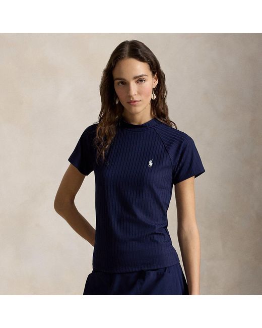 Ralph Lauren Blue Rib-Knit Stretch-Blend Mockneck
