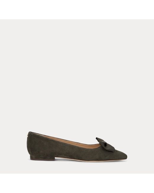 Ballerine Londyn in camoscio con fiocco di Ralph Lauren in Green