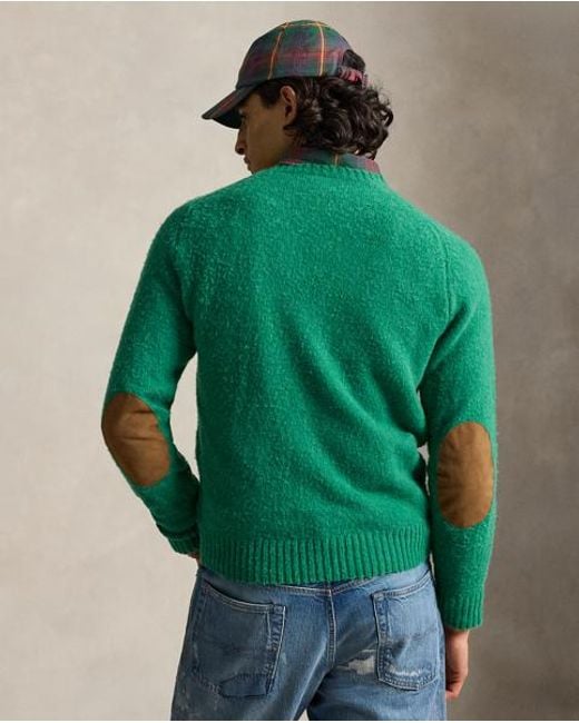 Polo Ralph Lauren Green Suede-Patch Wool-Cashmere Jumper for men