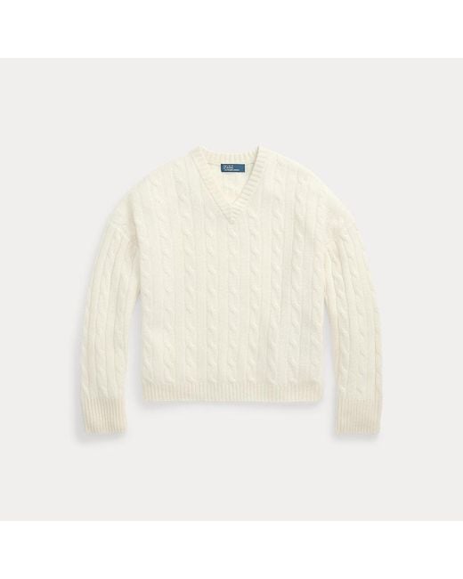 Polo Ralph Lauren Natural Kaschmir-Zopfpullover Mit V-Ausschnitt