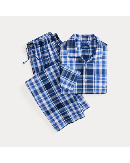 Polo Ralph Lauren Blue Monogram-Print Cotton Pyjama Set for men