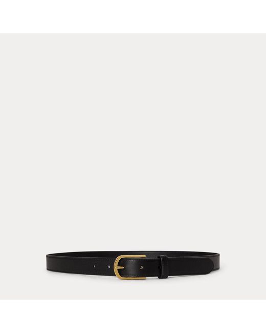 Ralph Lauren Black Rounded-Buckle Leather Skinny Belt