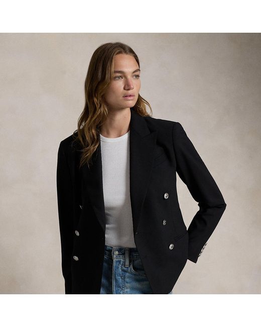 Ralph Lauren Black Double-Breasted Stretch-Wool Crop Blazer